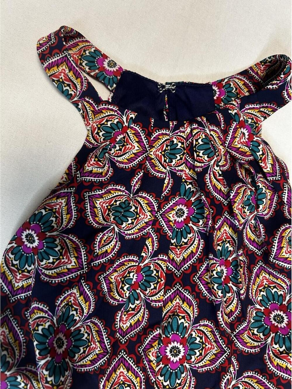 Express Halter Maxi Dress Size 4 Navy Medallion Floral Print Lined NWT - Picture 3 of 12